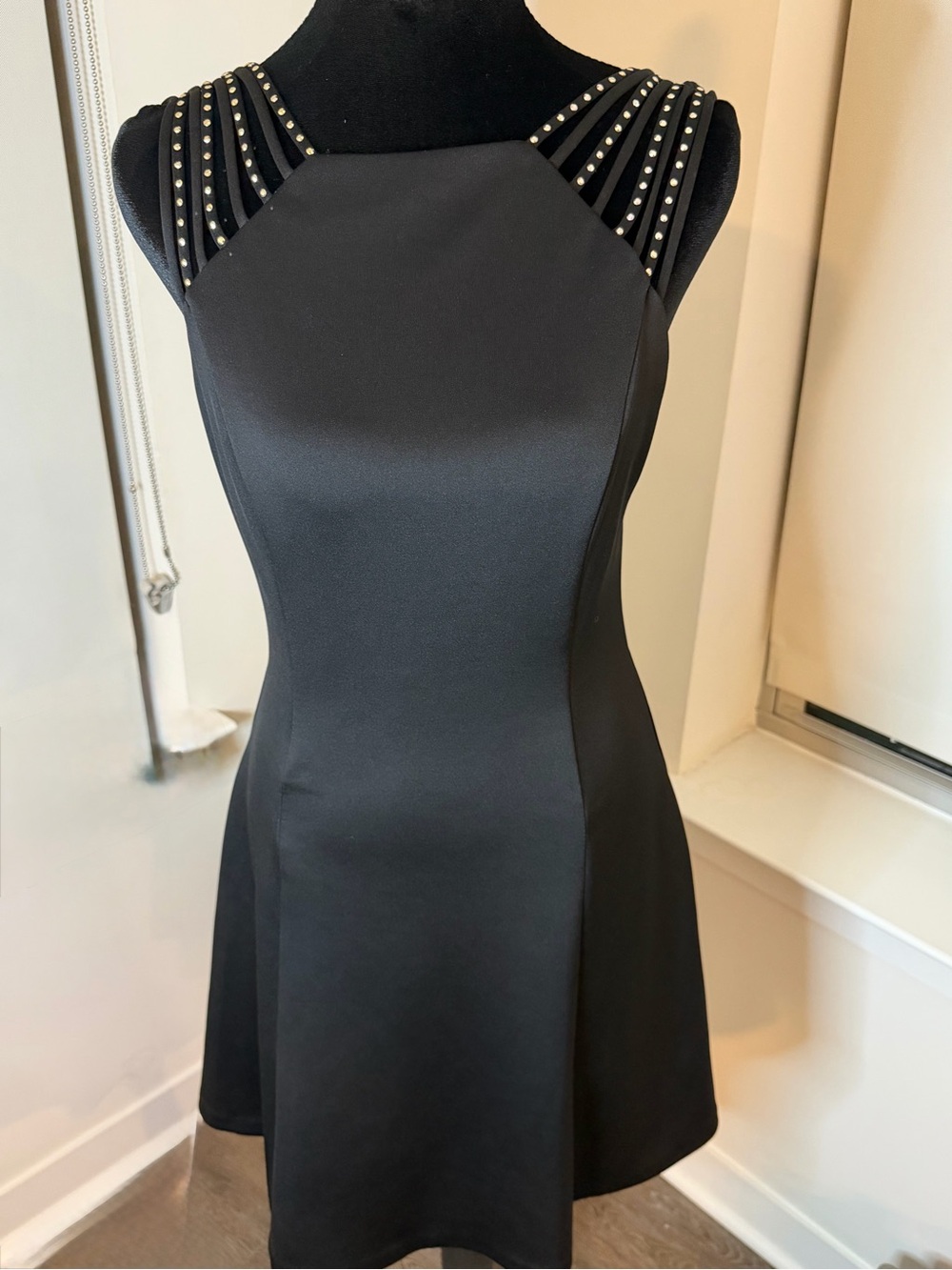 GUESS Black Rhinestone Multi Strap Mini Dress Y2K Size 6